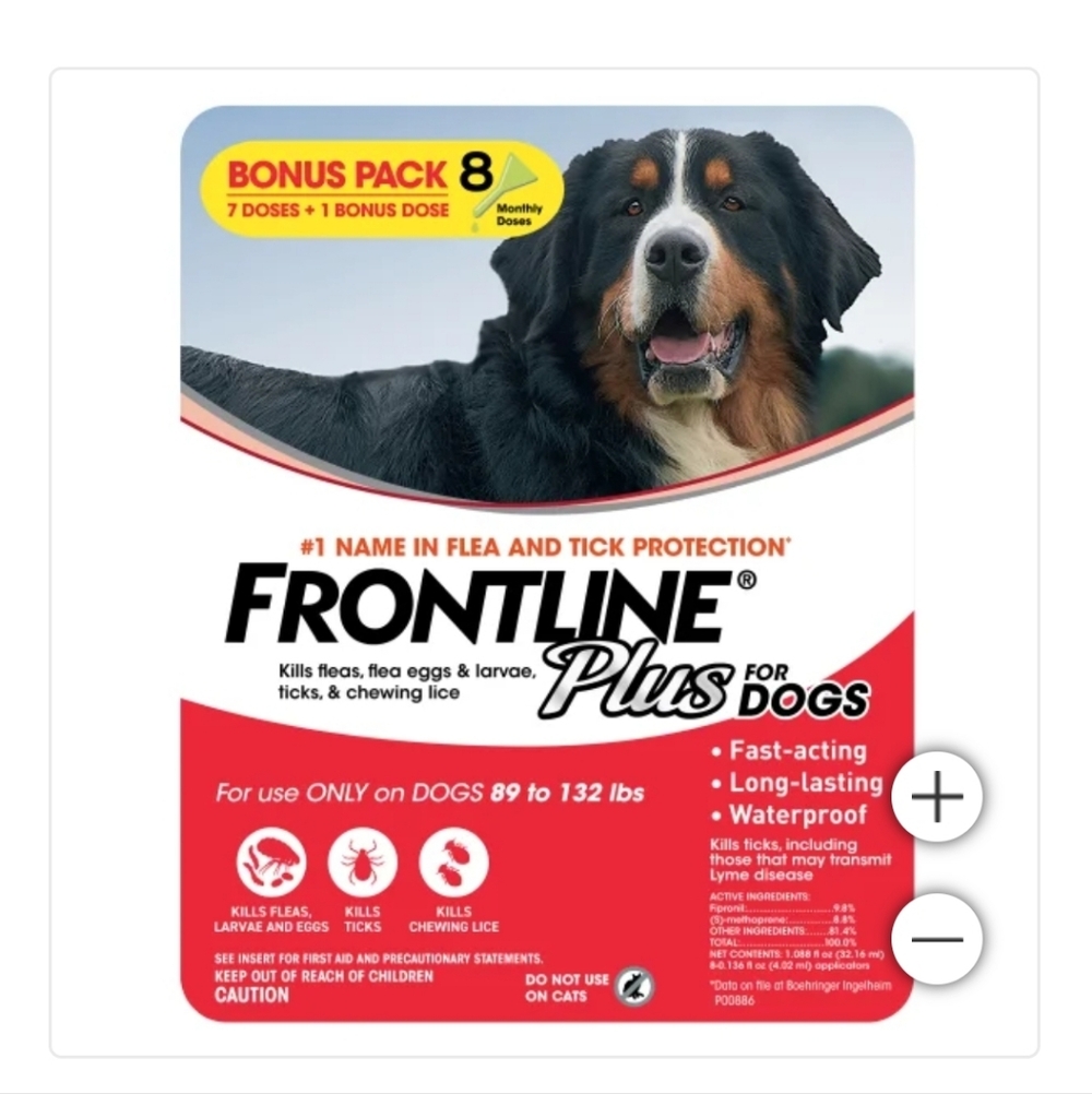 Frontline Plus Flea & Tick Prevent Or Treat Meds for  XL Dogs 89-132 lbs 8 Dose